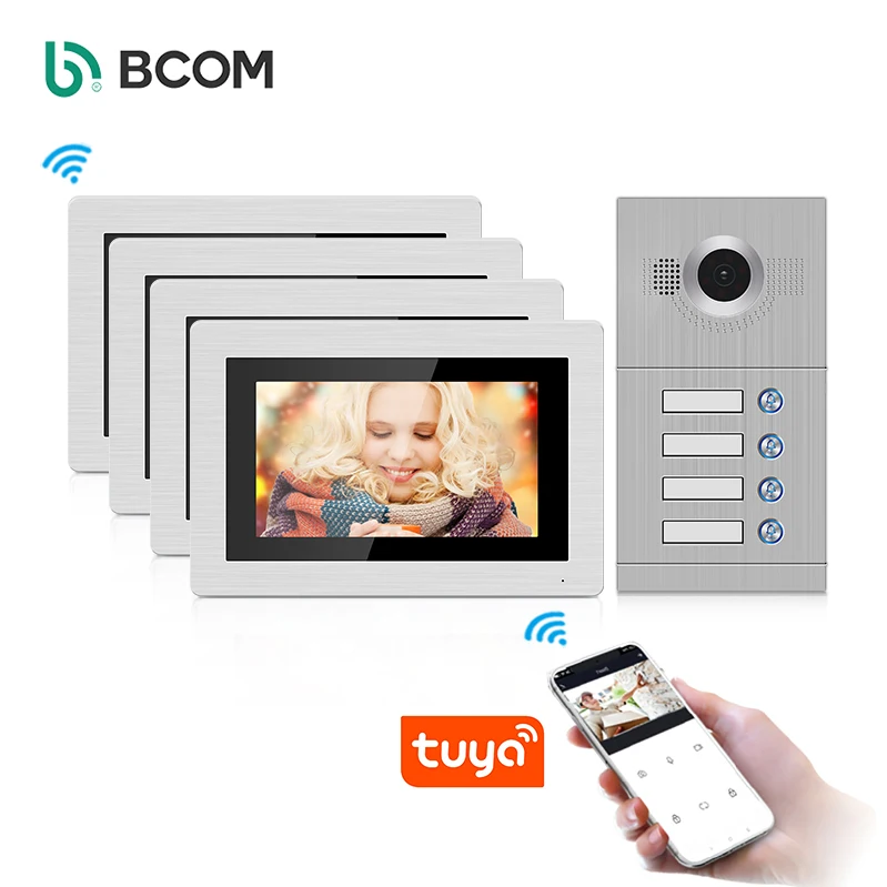 Tuyasmart SIP IP Smart 7 Inch Touch Screen Video Intercom with WiFi Cat5 Cable OEM Multi Family Smart Video Door Phone Doorbell