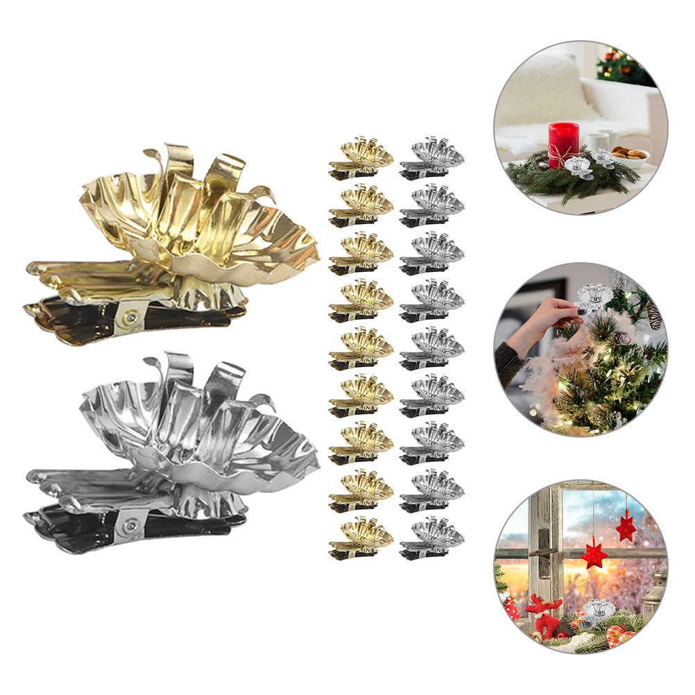 

20 Pcs Holder Mini Candles Accessory The Flowers Clip Adorn Christmas Table Metal Delicate Base Xmas