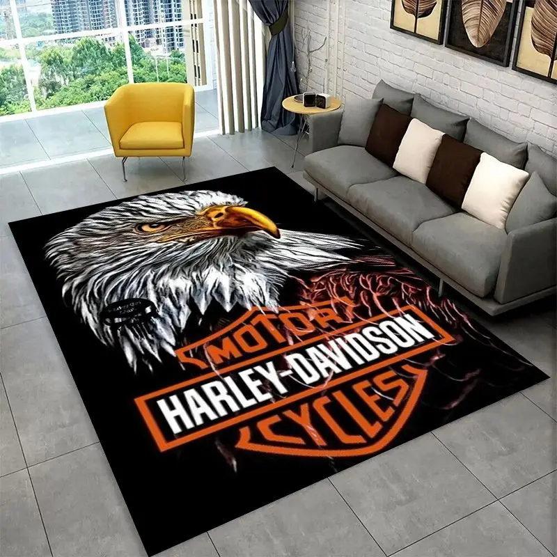Retro H-Harleys Racing Moto Non-Slip Area Rug for Living Room,Bedroom,Playroom,Soft Carpet Floor Mat Home Decor Rug  Room view 5