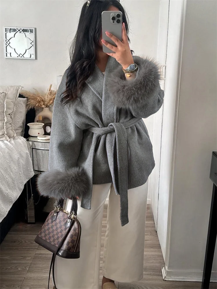 

Tossy 2025 New Winter Overcoat Coats Female Fur Feather Warm Lace-Up Fashion Loose Patchwork Jackets Fluffy Faux Women's Outwear
