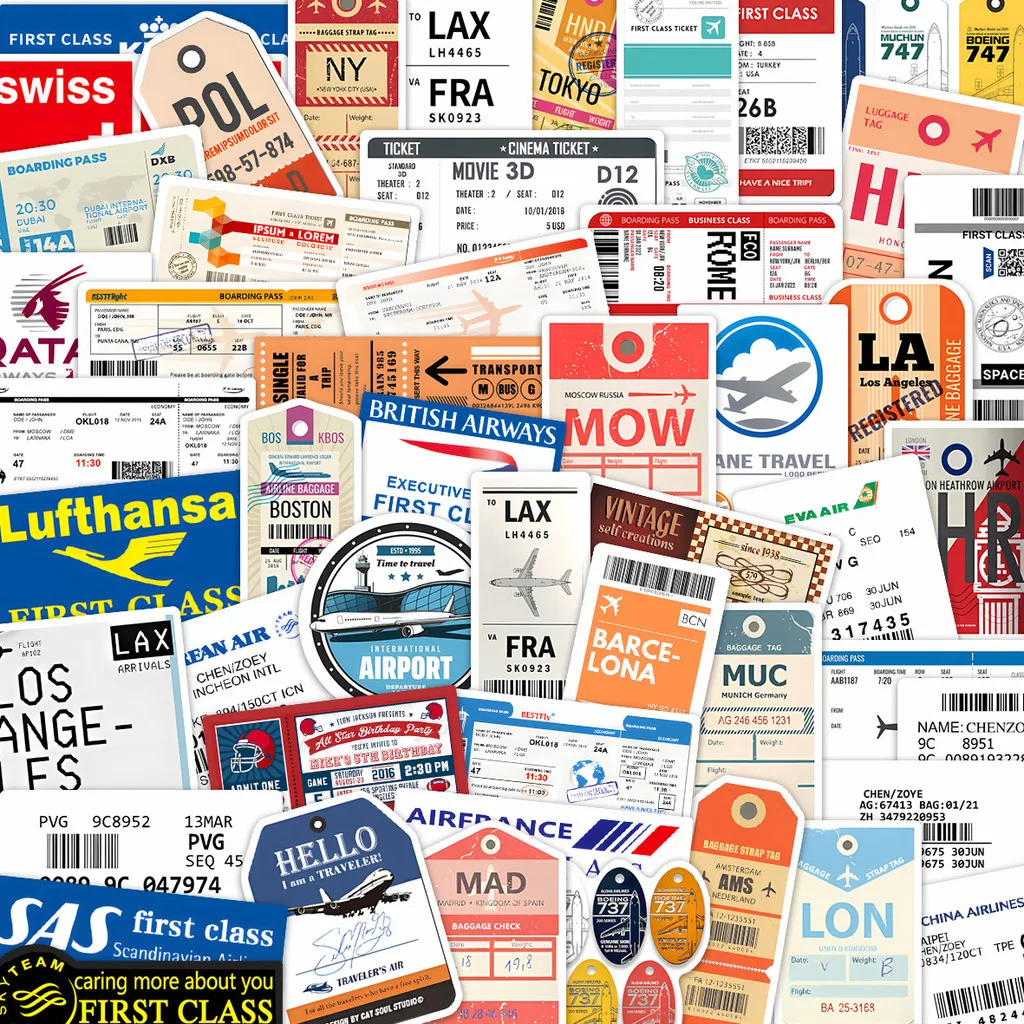 50 Stück Bordkarten- und Flugticket-Graffiti-Aufkleber DIY Gepäck- und Notizbuch-Dekor Aufkleber RecordingYourLife Store