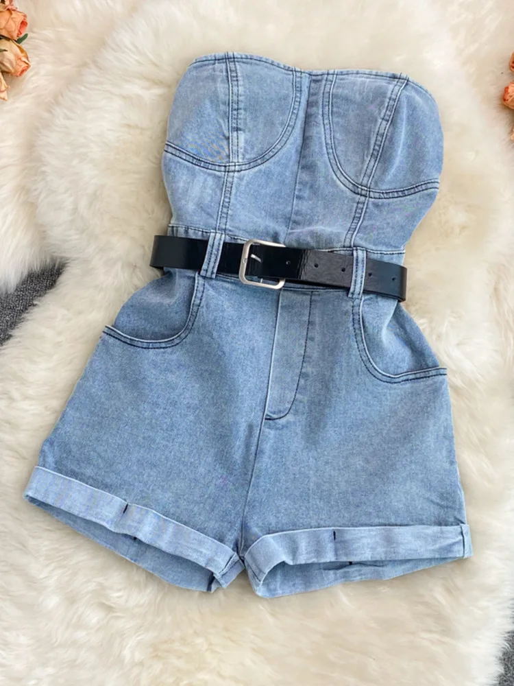 2024 Summer Rompers Women Jeans Jumpsuit Off Shoulder Loose Casual Denim Rompers Womens Jumpsuits Wide Leg Casual Denim Overalls