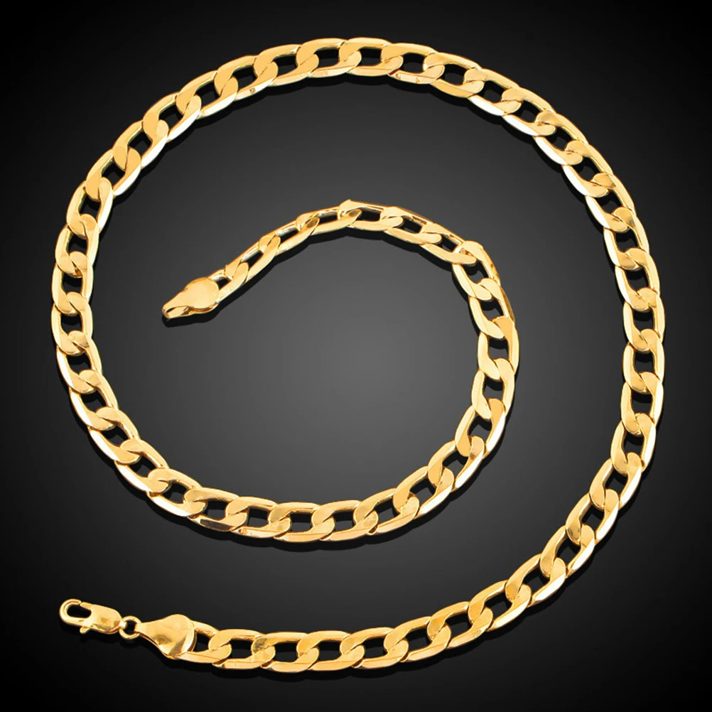 

Luxury Hip Hop Necklace Punk Style 18K Gold Plated Chain 7Mm Men Jewelry Simple Design Sparkle Party Banquet Dancer Singer