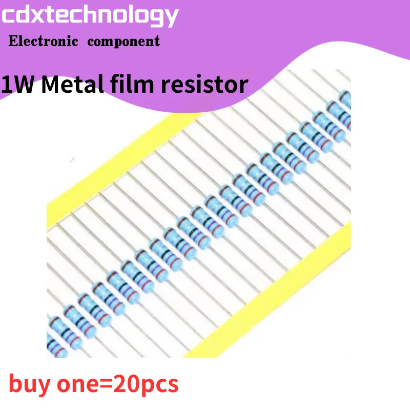 Resistencia de película metálica 20 piezas, 1W, 1% 1R ~ 1M 1 2 10 22 47 100 ohm 1K 330K 10K 22K 47K 4,7 K 100K 330K 2R 10R 22R 47R 100R 330R