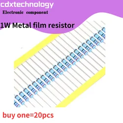 20pcs 1W Metal film resistor 1% 1R ~ 1M 1 2 10 22 47 100 330 ohm 1K 4.7K 10K 22K 47K 100K 330K 470K 2R 10R 22R 47R 100R 330R