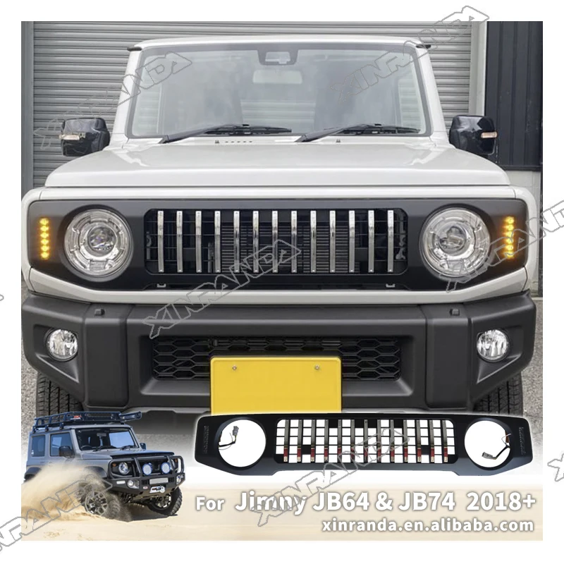 

Racing Grills with LED Lamps for Suzuki Jimny JB64 JB74 2018-2020 Car Front Kidney Grille Mesh Black Grille Cover Accessories