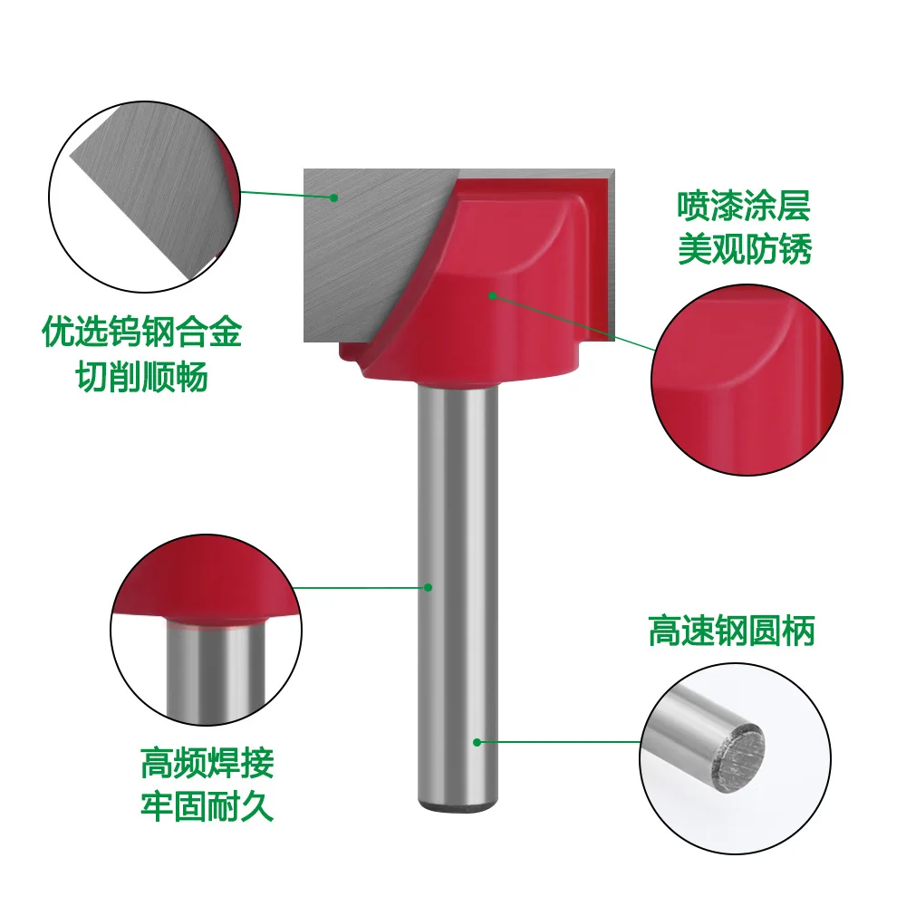 6 Handle Clearing Knife Woodworking Milling Cutter Slotting Tool Engraving Machine CNC Tool Red Flat Bottom Knife Tungsten Steel