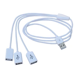 White color 1m  USB2.0 A Male to 3 Port USB Female Power Adapter Y Splitter Charging Cable