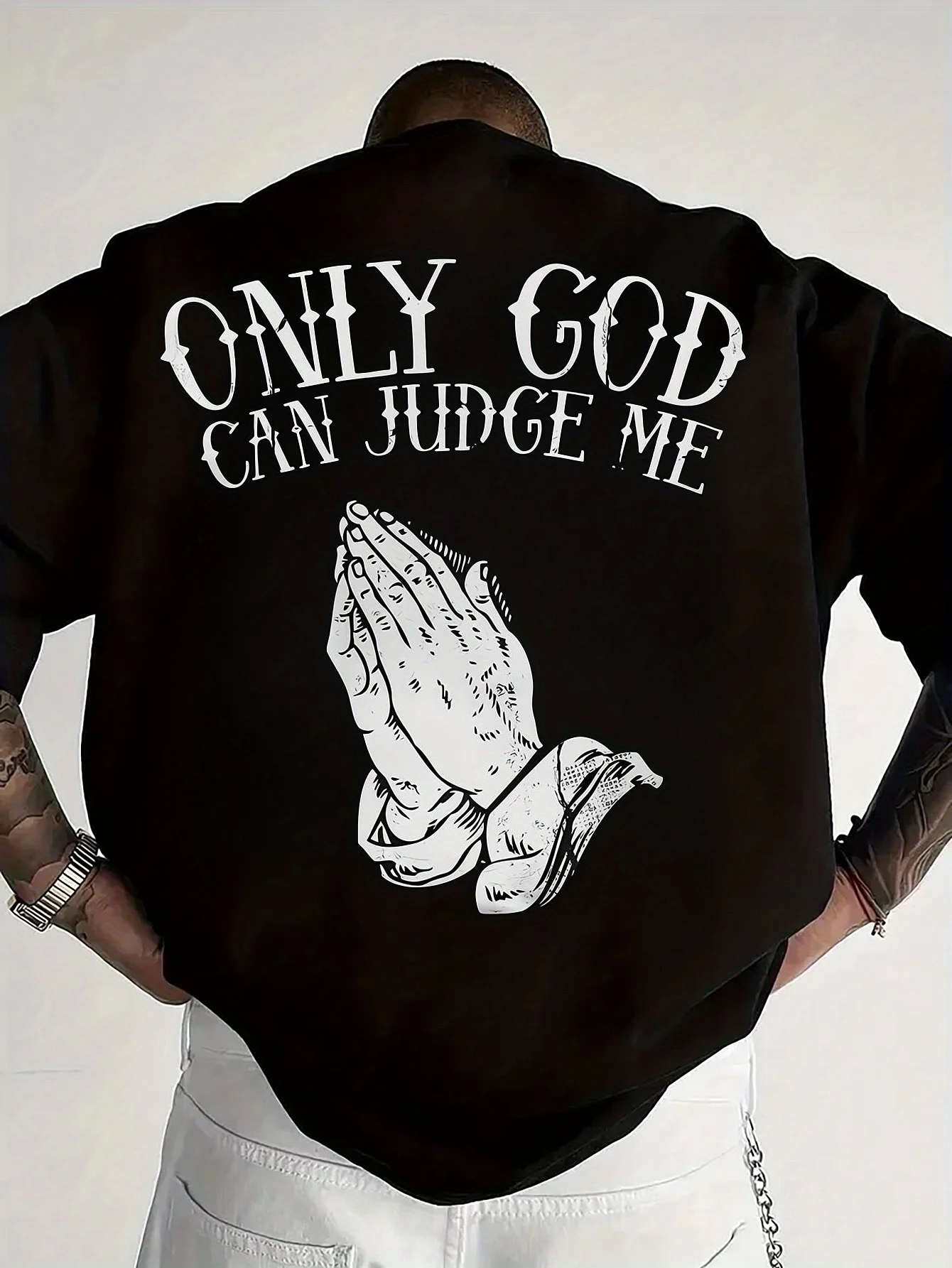 2026 Men's summer 100 cotton fashionable casual sports loose only GOD CAN JUDGE ME printed round neck short sleeved T-shirt top