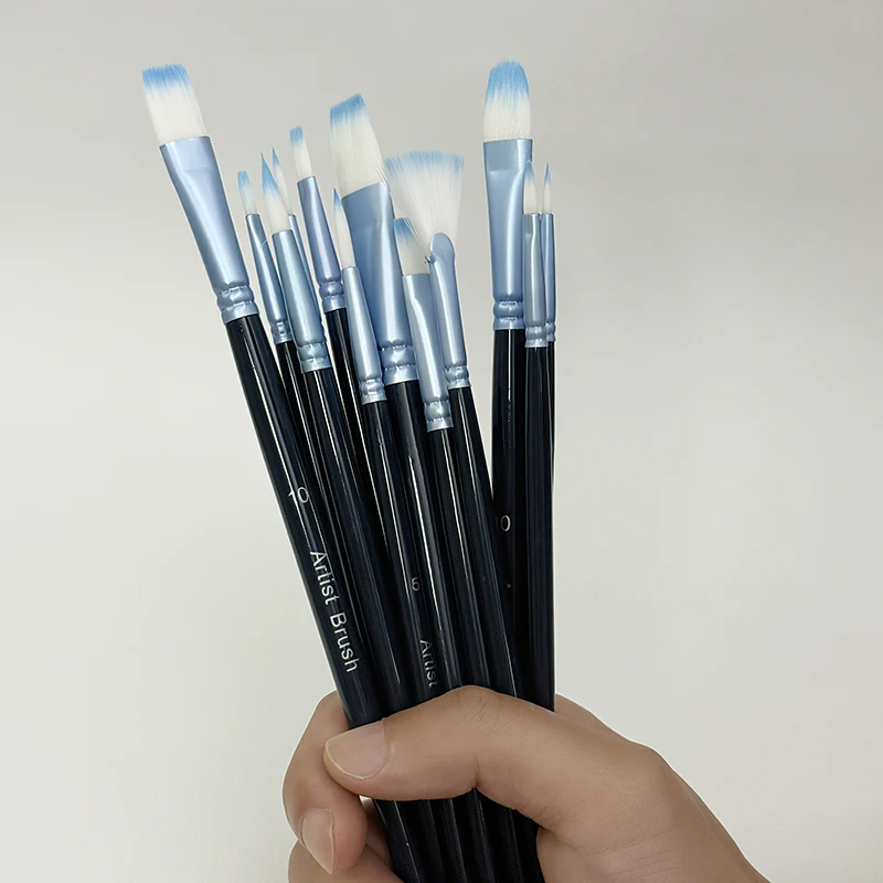 Painted gradient nylon hair oil brush 12 pieces set manufacturer supply art watercolor gouache acrylic brush batch