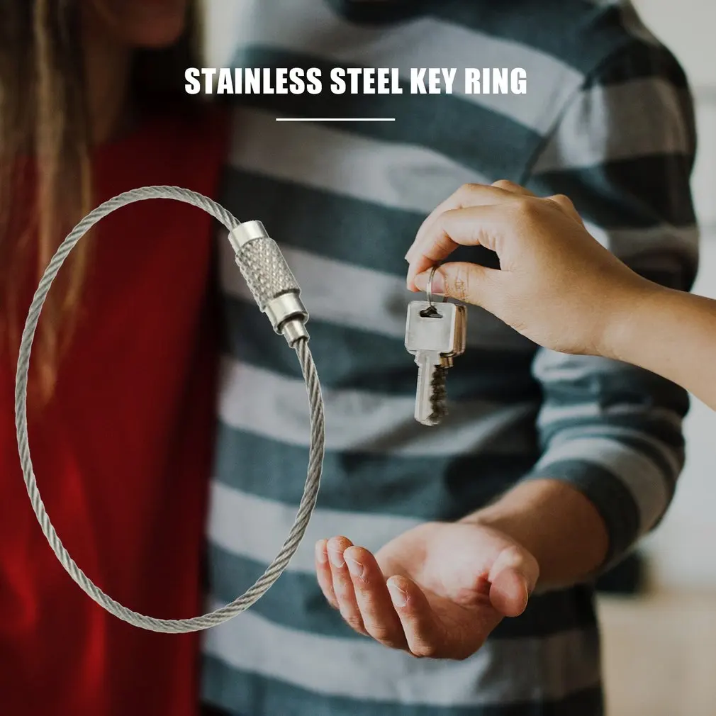 10 PCS Stainless Steel Wire Keychain Cable Key Ring Circle Rope Cable Loop for Outdoor Camping Luggage Tag Screw Lock Gadget