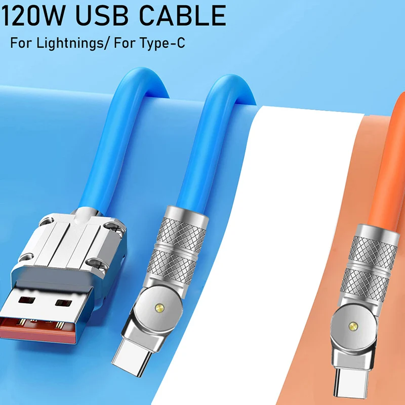 120W 7A Fast Charge USB Type C Cable 180 Degree Rotation Elbow Cable for Game for Xiaomi Redmi Honor Phone Charger USB C Cable image 5