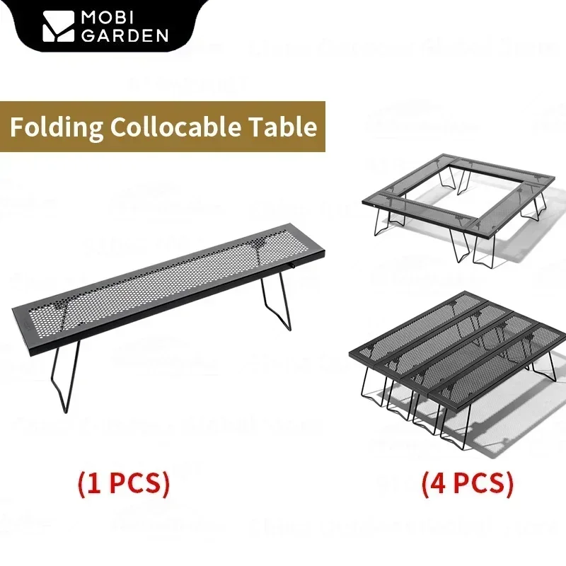 MOBI GARDEN Camping Table Foldable Multifunctional Square Iron Table Spliced Furniture Outdoor Picnic BBQ Beach Free Storage Bag