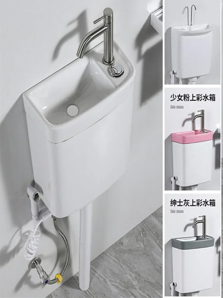 Squatting toilet water tank with wash basin integrated bathroom toilet water tank energy-saving flushing water tank ceramic