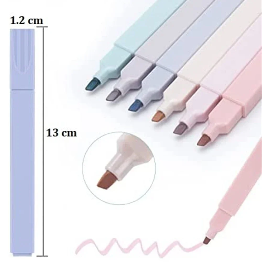 6 Pcs/Set Double Tip Highlighter Pens Markers Midliner Pastel Gel Set Stationery Journal Supplies Gel Pens