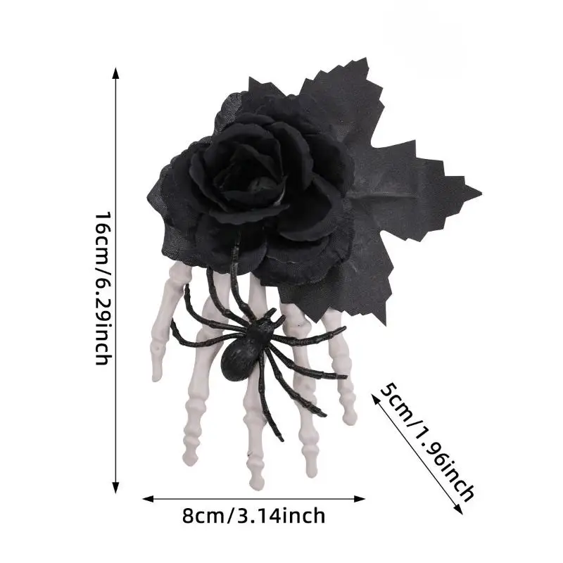 

[Y]1PC Halloween Spider Skeleton Hand Hair Clip With Black Rose, Gothic Spooky Hair Accessory For Women & Girls