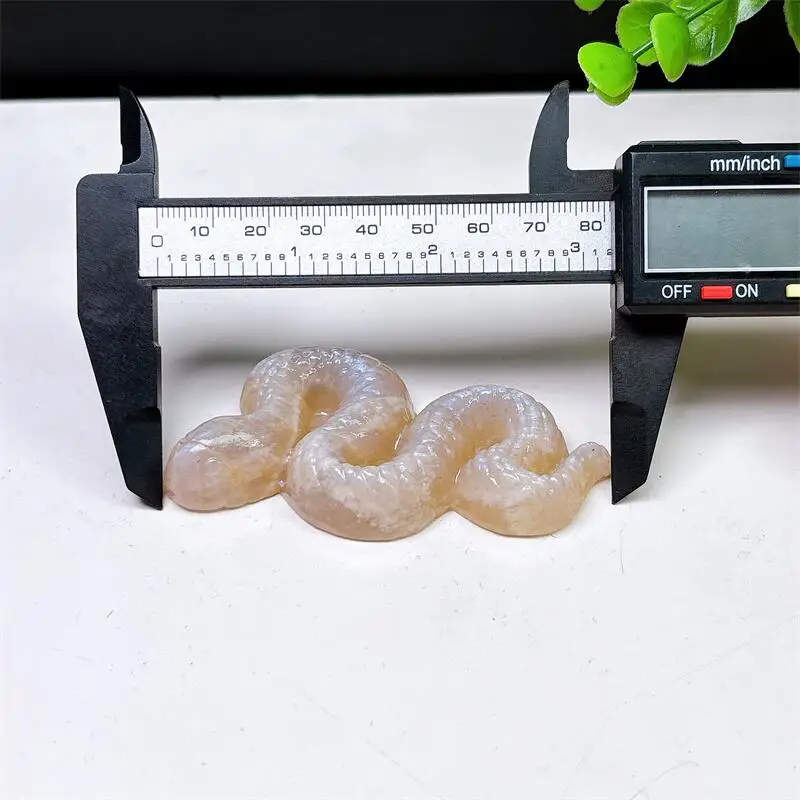 8CM Natural Moon Stone Snake Carving Statue Handmade Crafts Healing Crystal Ornament Room Decorate Gift 1Pc
