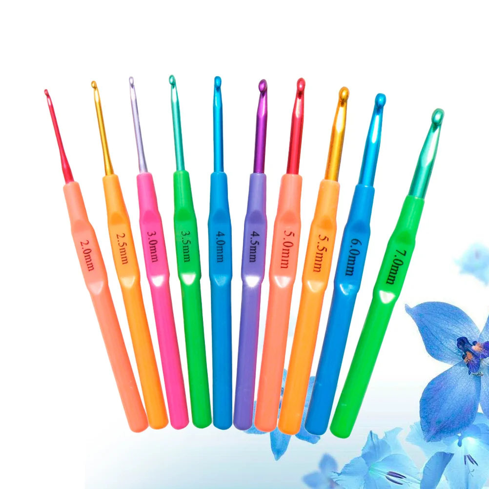 

10Pcs Crochet Hooks Set Candy Color Plastic Handle Aluminum Knitting Needles for Sweaters Lace Crochets Fabrics Craft