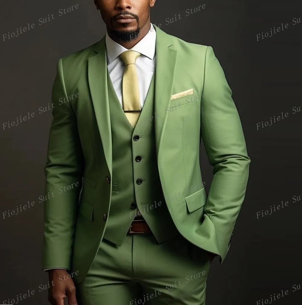 

New Light Green Groom Groomsman Men Suit Wedding Party Formal Occasions Business Male Tuxedo 3 Piece Set Jacket Vest Pants