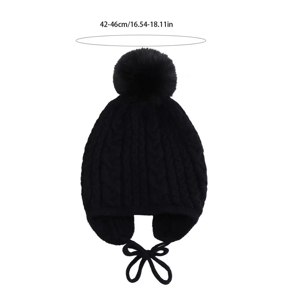 Solid Color Kids Hat Children's Plush Ball Hat Twist Texture Lace-up Knitting Cap Solid Color Breathable Warm Winter for Kids