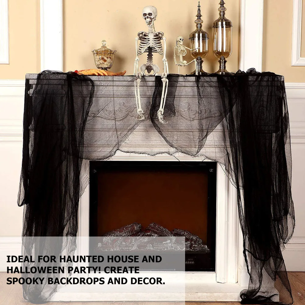 

Black Mesh Halloween Decorations Outdoor Indoor Polyester Gauze Party Supplies Scary AtmosphereHaunted House Doorway Hall Shower