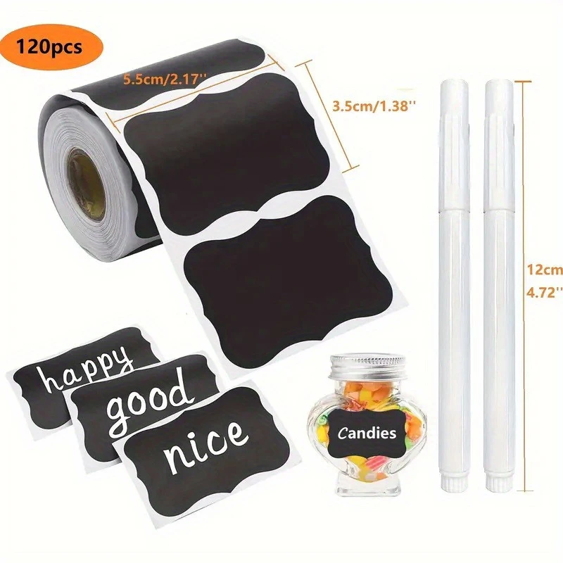 120Pcs/Roll Chalkboard Labels with Pen Round Stickers Black Circle Labels Dot Stickers for Office Classroom Home School Crafts