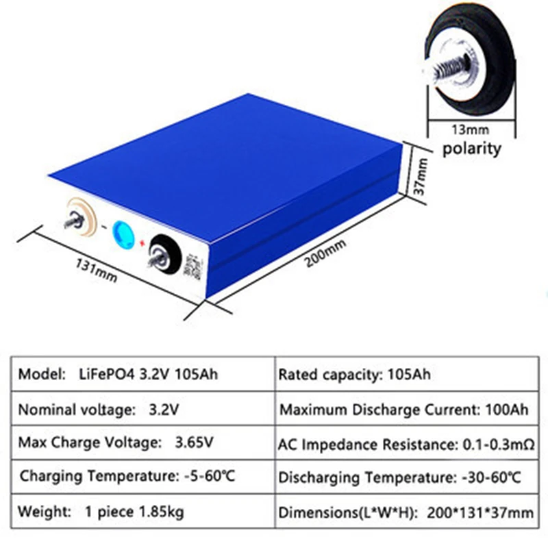 1pce 3.2V 105ah 37130200 Rechargeable Lithium Battery Pack Accessories