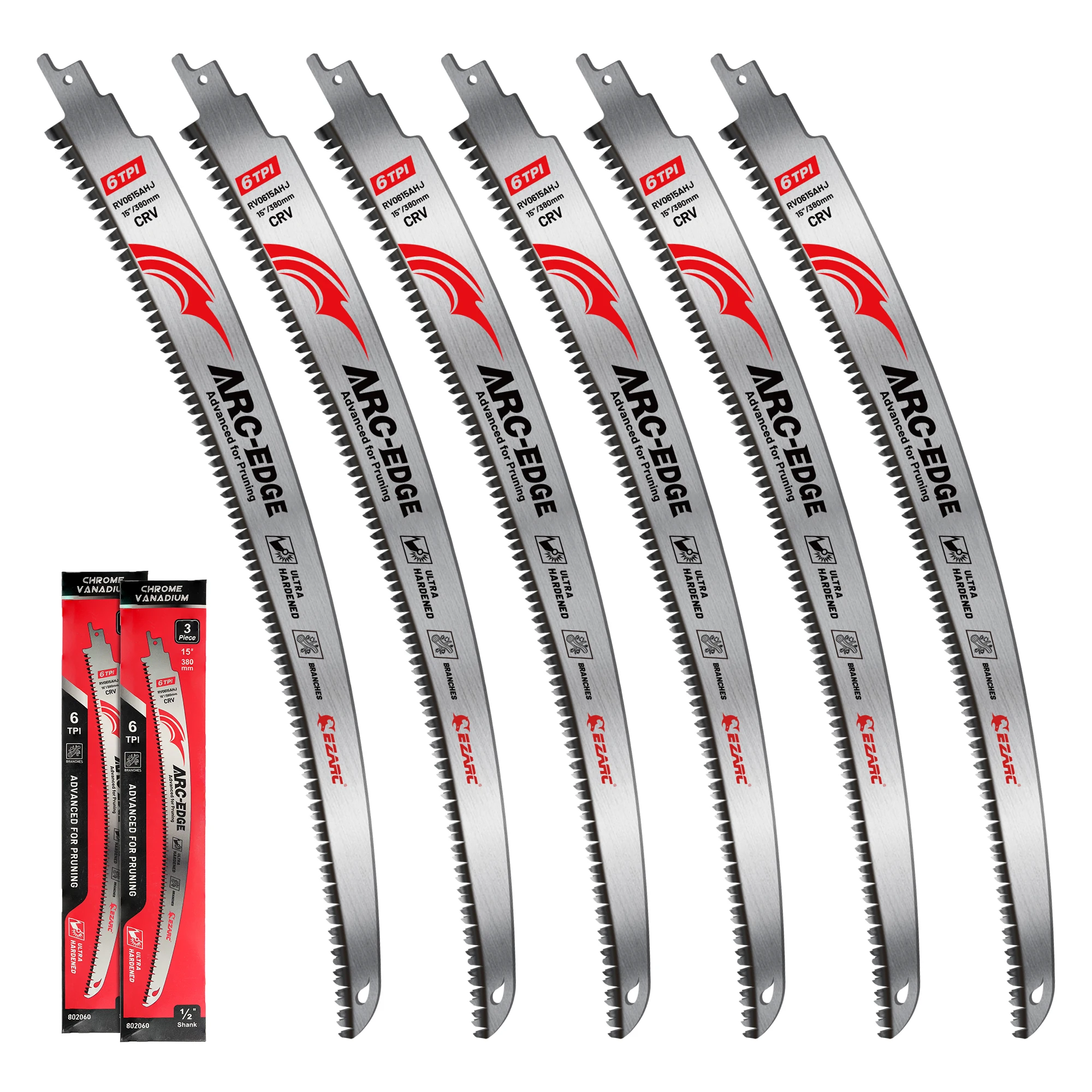 

EZARC 6 шт. 15-дюймовые полотна для сабельных пил с японскими зубьями для деревообработки, 380 мм для обрезки древесины 6TPI CRV с дуговой кромкой