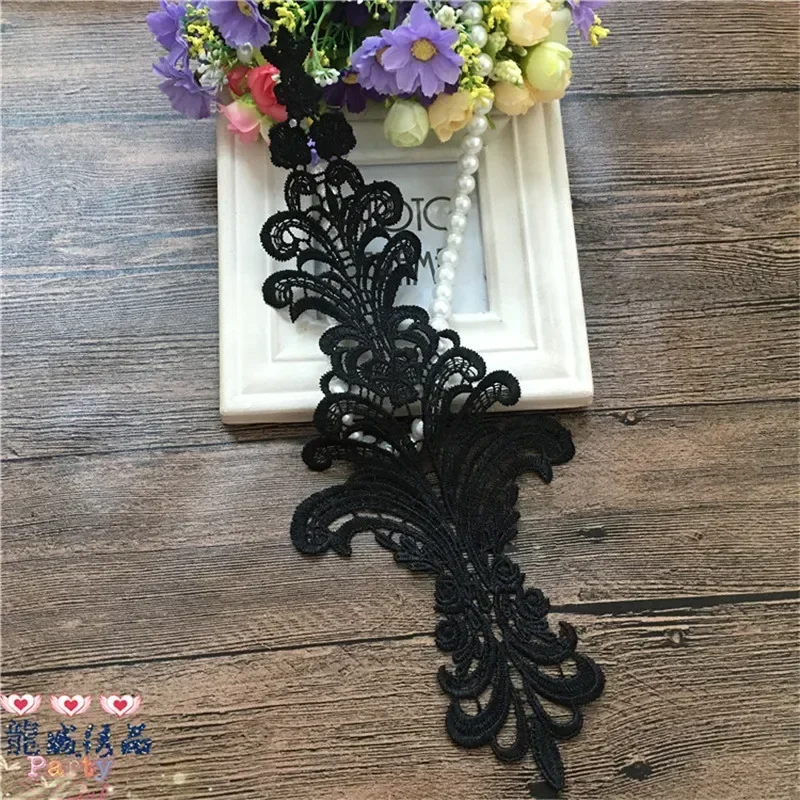 10pcs Flower Floral Venice Venise Ivory black Applique Lace Sewing Trims Craft 34.5X12.5cm/ 13.58X4.9'' BD0143