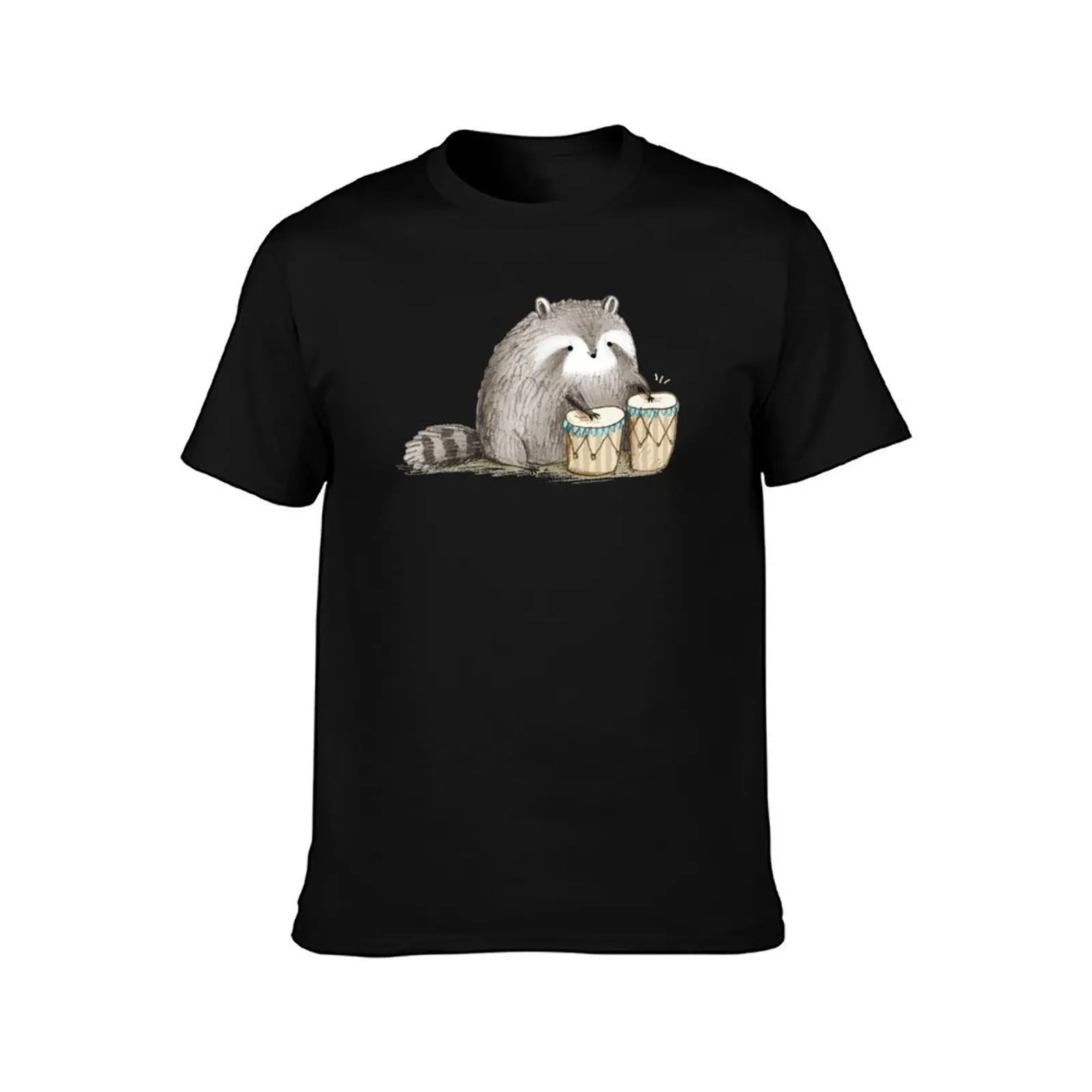 Raccoon on Bongos T-Shirt Summer Casual Cotton Tee Oversized Streetwear Tops Vintage Graphic Print Loose Fit Short Sleeve