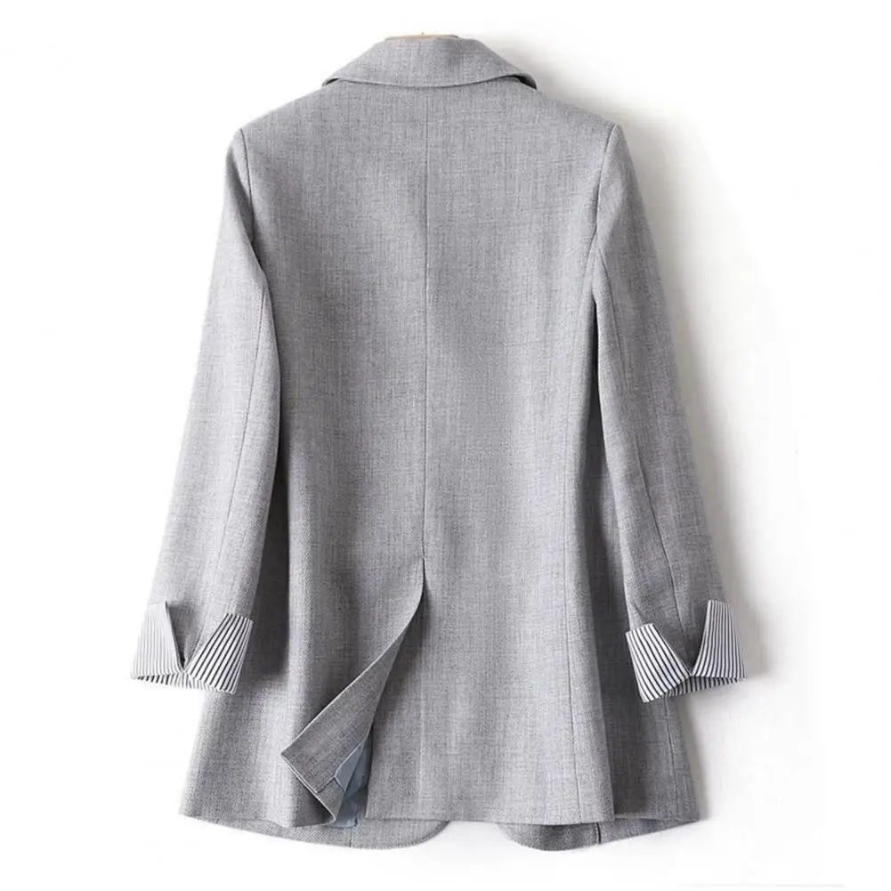 Manteau élégant imbibé pour femme, tenue d'affaires, col à revers, fermeture à bouton unique, poignets rayés, tenues d'affaires