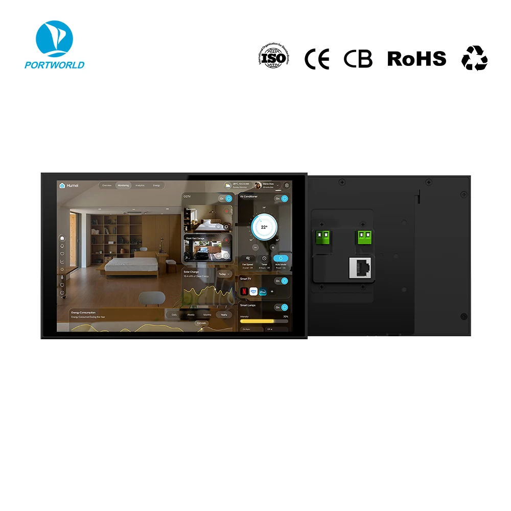 Portworld Android/Linux IPS Touch Screen Table Mirror Smart Switch Panel With RK3576 USB Type-C For Smart Home Hotel Control