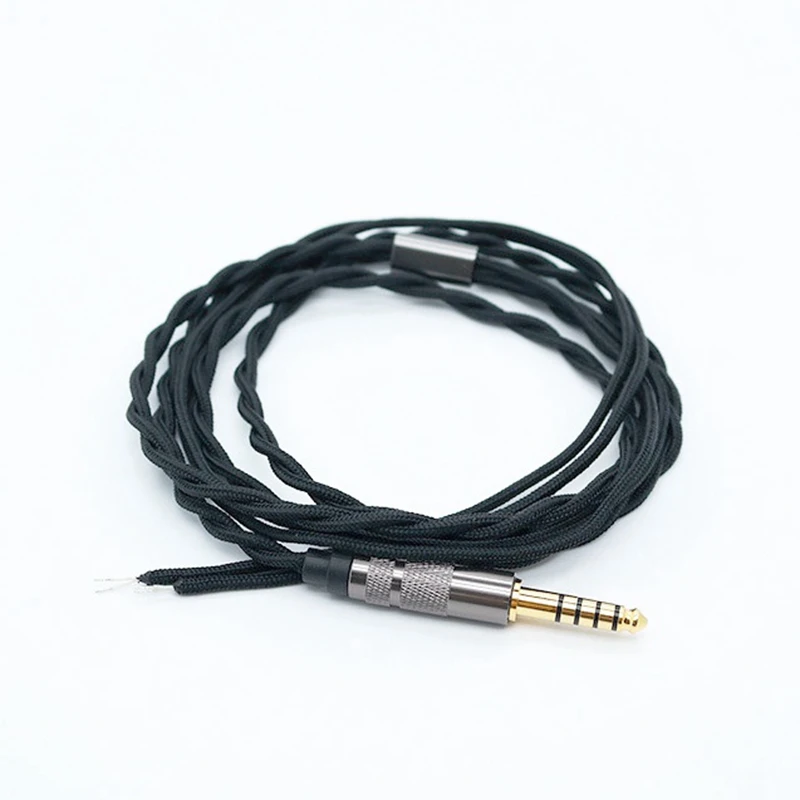 4.4mm Balanced Jack DIY Earphone Cable Headphone Repair Replacement Nylon Cloth Cord Silver-Plated Wire Core Black