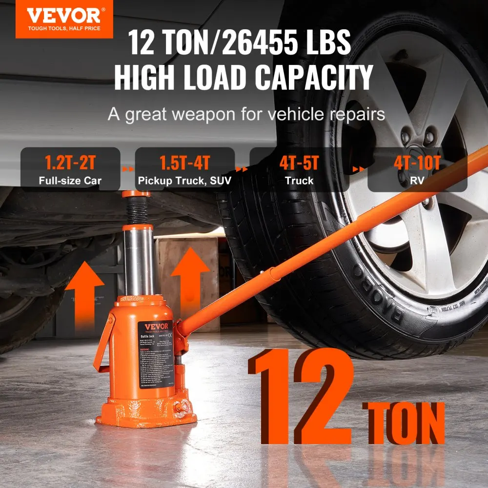 VEVOR Hydraulic Bottle Jack All Welded Bottle Jack Lifting Range with 3-section Long Handle For Industrial Engineering