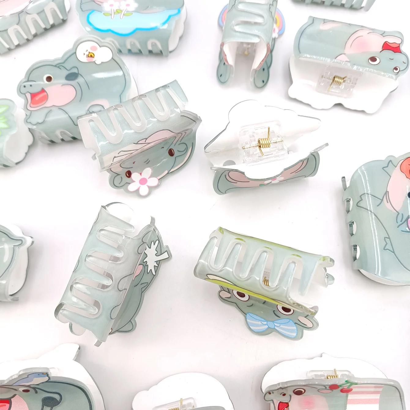 لطيف ملكة جمال فرس النهر مشبك شعر زهرة الاكريليك الصغيرة القرش كليب مجموعة أغطية الرأس الهندسة الكرتون كابيبارا مشبك شعر للفتيات