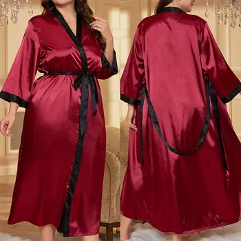 Artı boyutu 3Xl 4Xl 5Xl Robe Lady uzun saten Kimono bornoz elbisesi baskı seksi ev tekstili gevşek pijama gecelik yaz yeni elbiseler