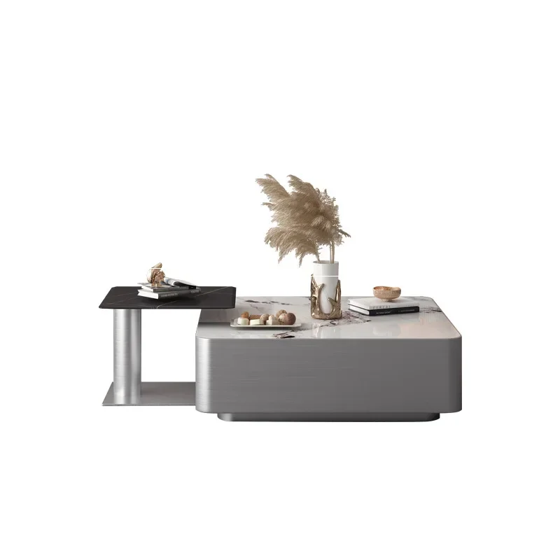 

Light luxury, hollow coffee table, marble tea table, living room, small apartment, modern simplicity, creative stainless steel