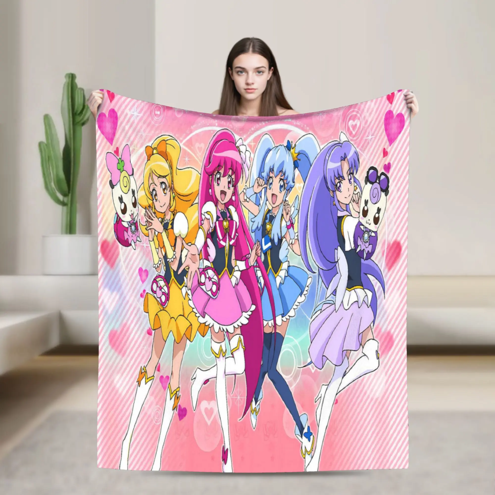Pretty Cure Flannel Blanket  Super Soft Throw Blanket for Couch Bed Picnic Street Trend Bedspread Sofa Bed Cover
