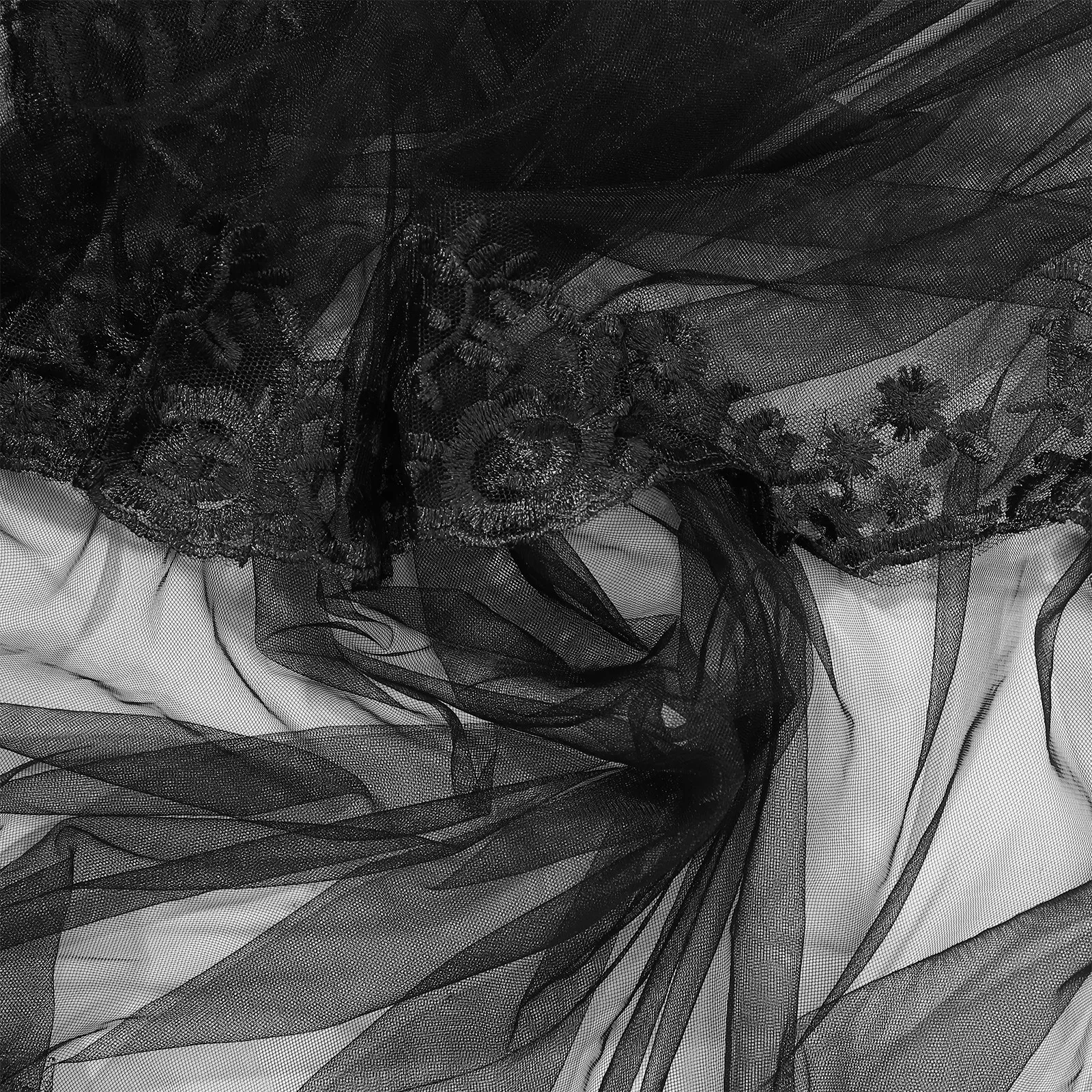 Véu longo de renda preta, acessório de tule para casamento, noiva, elegante para fotografia, cosplay, festa de halloween, noiva, véu de casamento