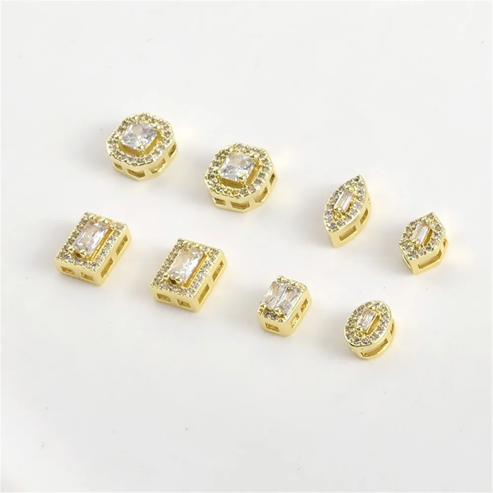 Copper Plated 14k Real Gold Color Geometric Porous Zircon Bead Spacer DIY Handmade Beaded Bracelet Necklace Accessories Material