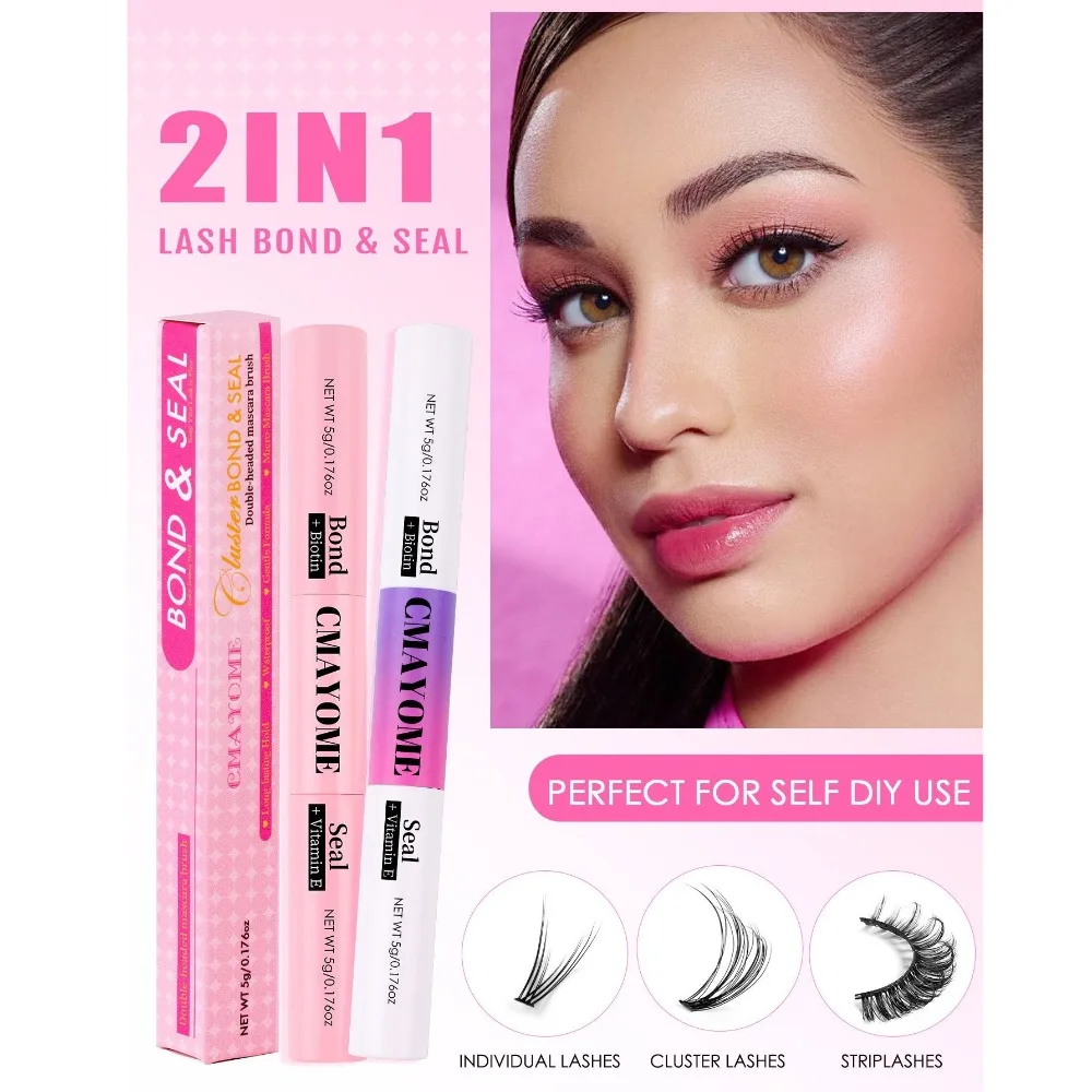 Double Heads Lash Bond and Seal Waterproof 2 In 1 Cluster Lash Glue Extra Strong Hold Long Lasting Glue False Eyelashes