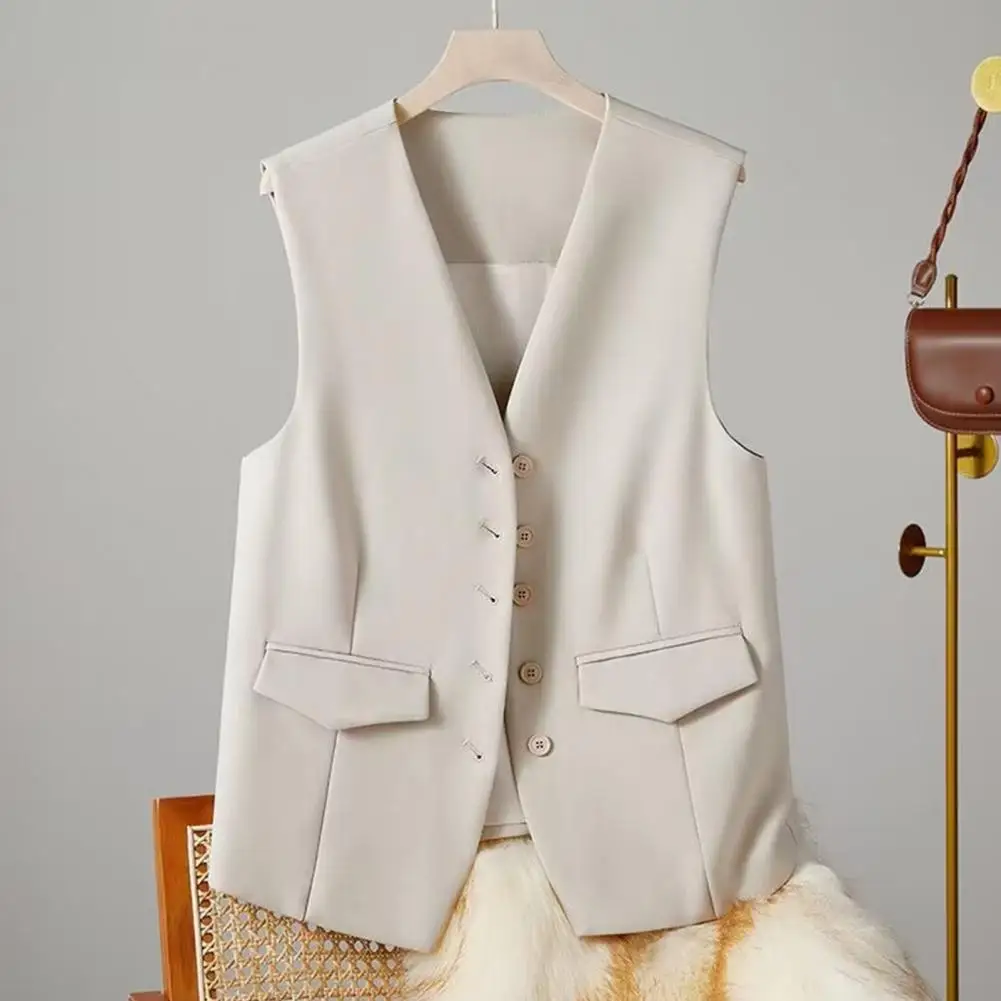 Chaqueta de traje Formal elegante para mujer, chaleco de negocios con cuello en V sin mangas, Chaleco de un solo pecho, estilo de viaje elegante para el trabajo