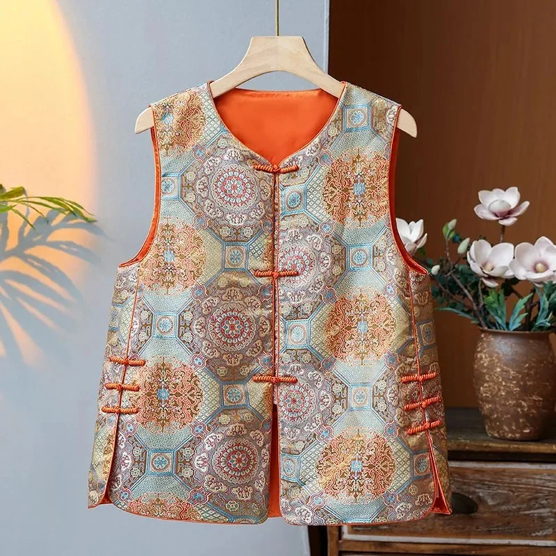 Retro Lady Large Size 5XL Vest Top 2025 Femme Fashion Jacquard Waistcoat Coat Spring Autumn Women Leisure New Sleeveless Jacket