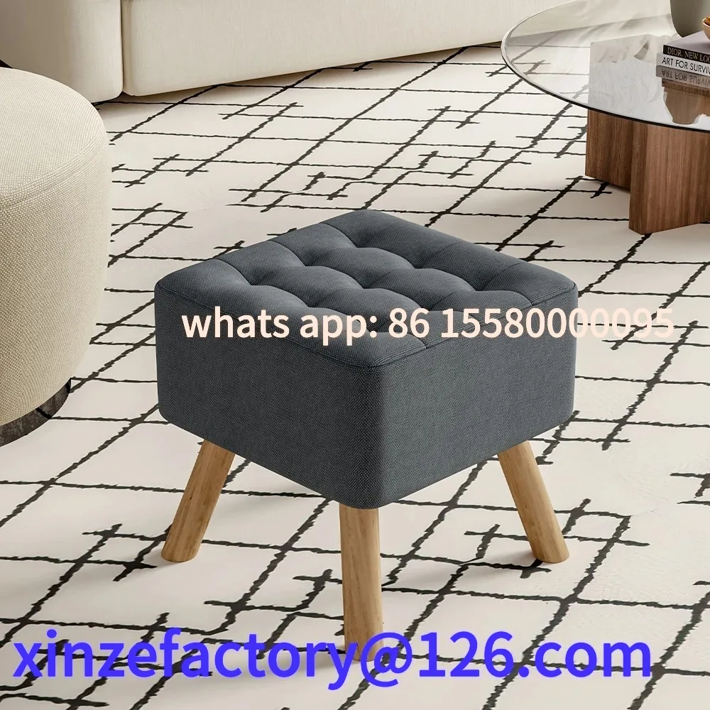 

Customizable Linen Fabric Padded Household Multifunctional Wooden Leg Footstool