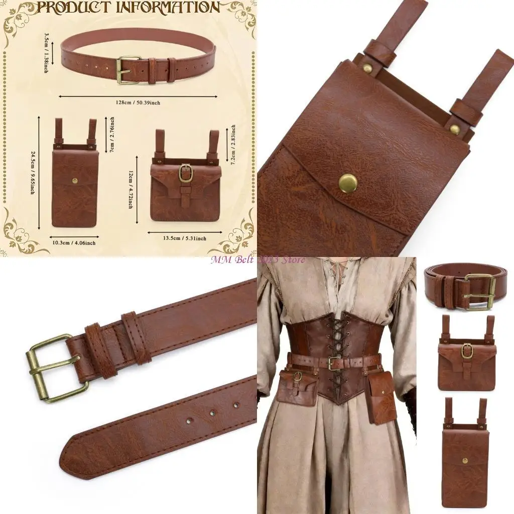 

49ME Brown Alchemist Belt Medieval Belt Cosplay for Dressing Up Medieval Supplies