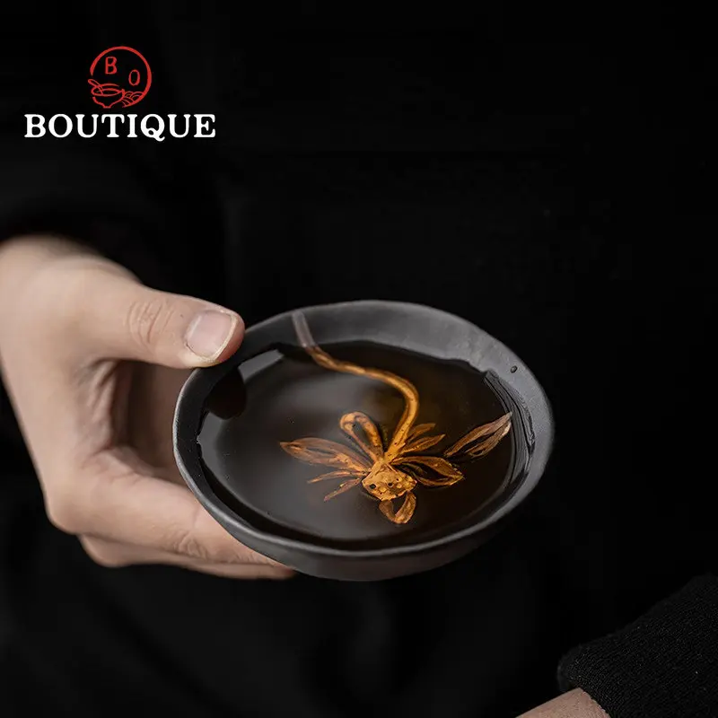 90ml Japanese Wabi-sabi Style Ceramic Tea Cup Handmade Rough Pottery Lotus Cup Trumpet Master Cup Puer Tea Bowl Kung Fu Tea Set