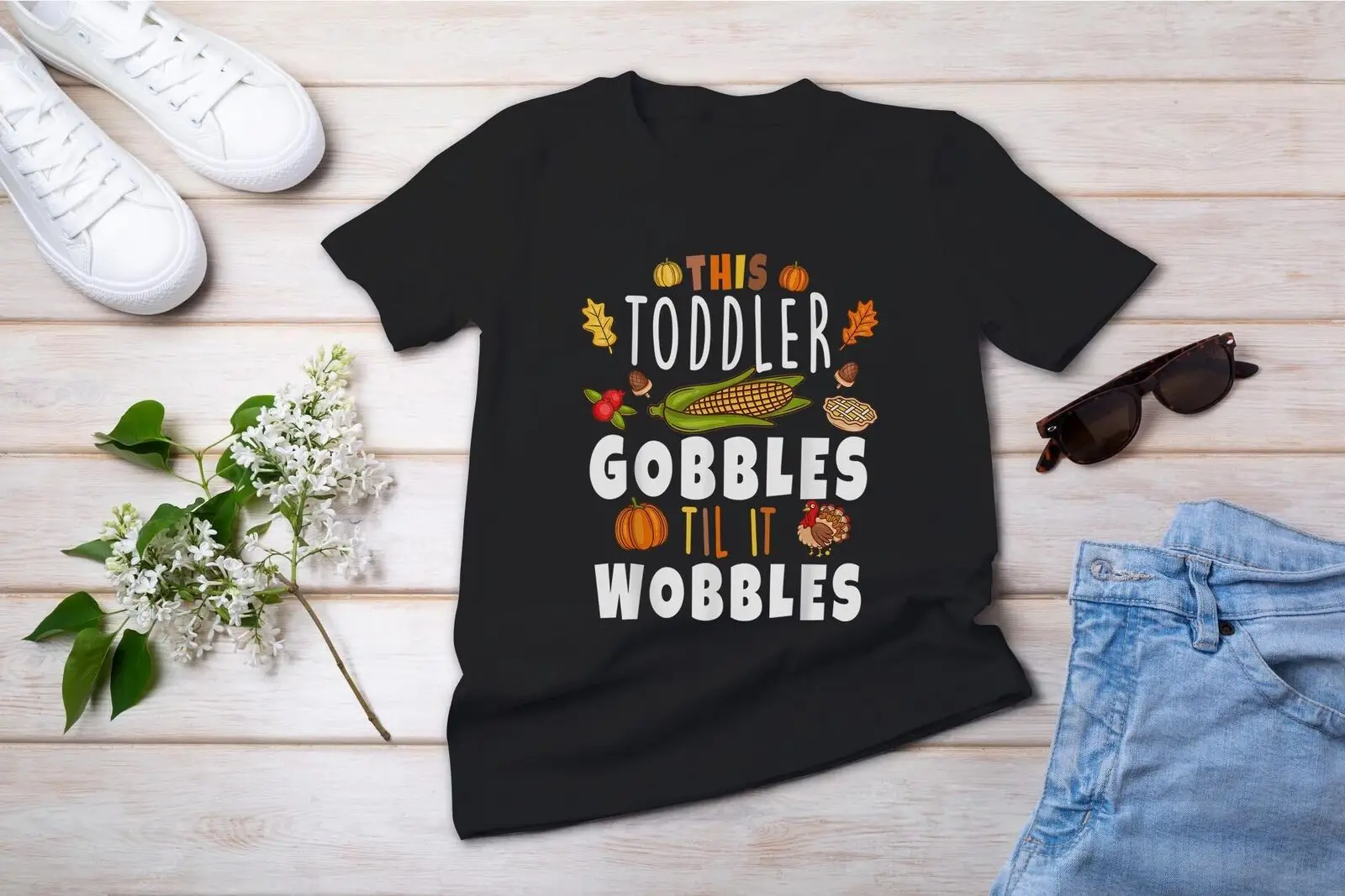 Gobble Till You Wobble Toddler Thanksgiving Pumpkin T-Shirt