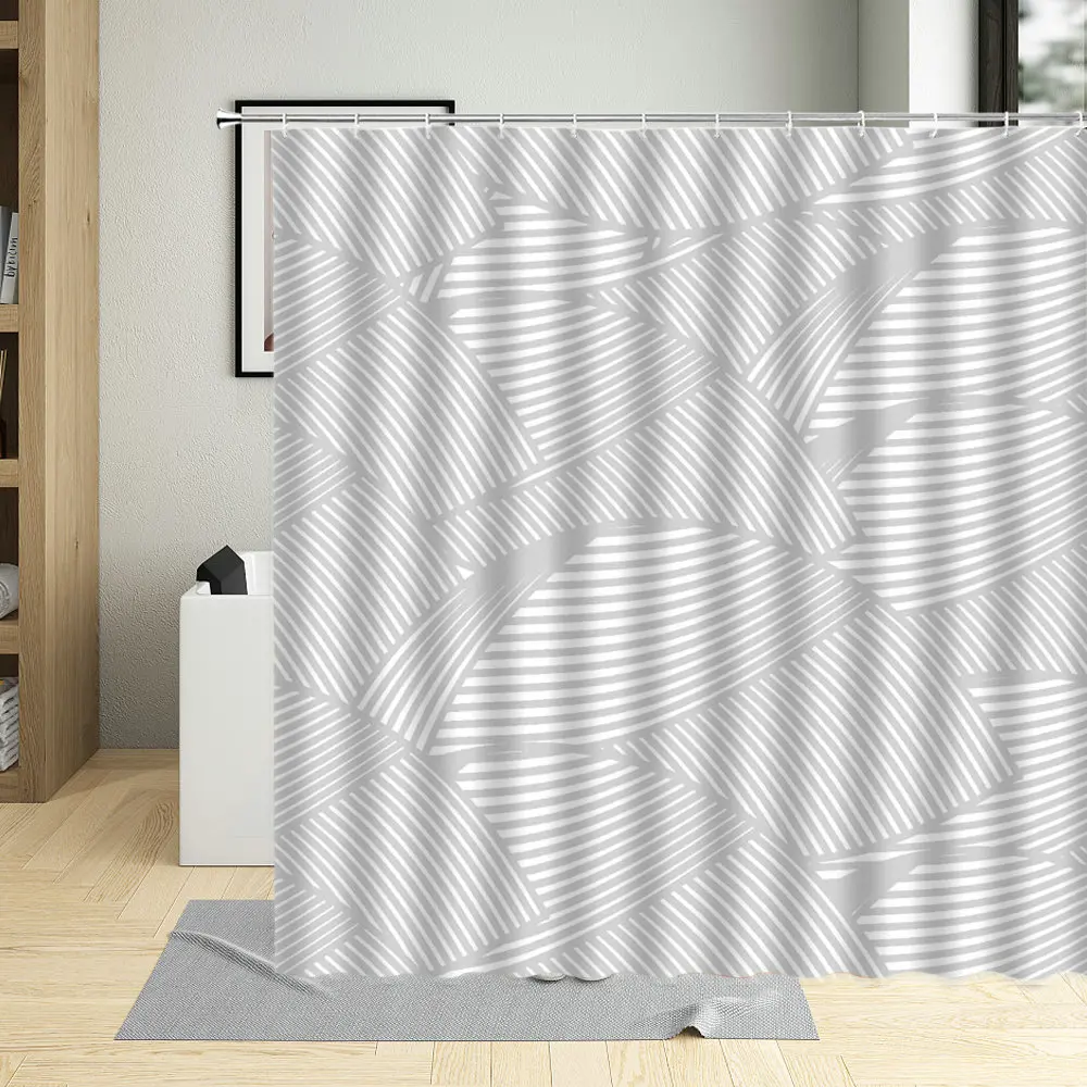 Northern Europe Simplicity Geometry Shower Curtain Pattern Wave Stripe Art Bathroom With Hook Waterproof Washable Fabric Suit