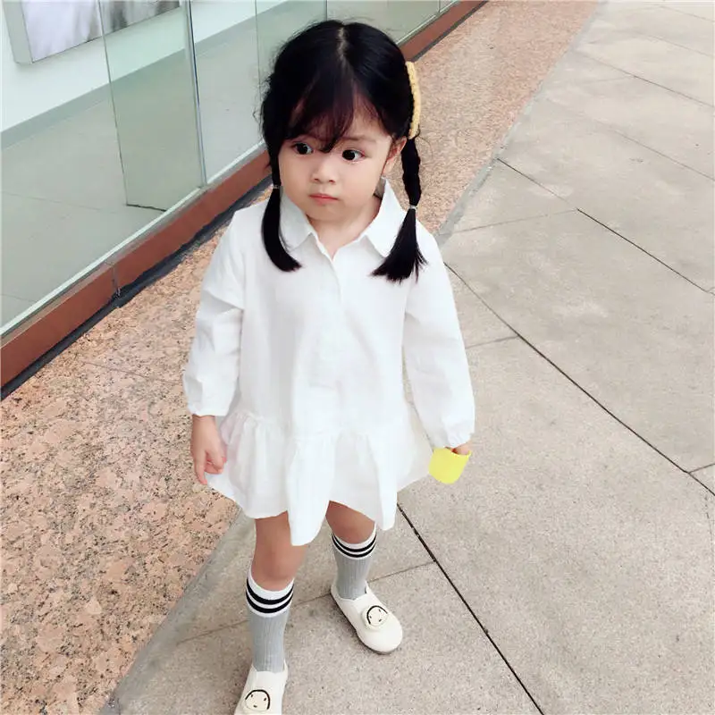 Girls Baby Shirt Autumn Child White Shirt Cotton Long-sleeved Shirt For Girl Skirt Sweet Princess College Kids Shirt Dress