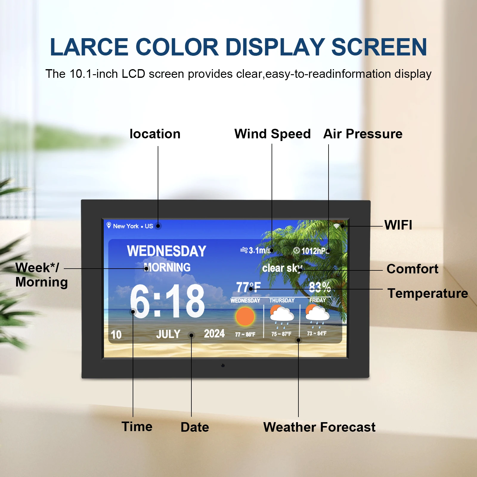 Wifiデジタルカレンダー時計,大画面ディスプレイ,日付,天気予報,薬の時間のリマインダー,認知症の予防